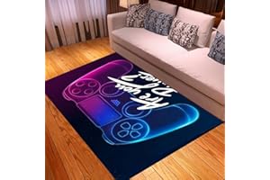 PEIHUODAN Alfombras Gamer Gaming Habitacion Juvenil Chico Chica Infantiles Pelo Corto Grande Consola De Juego Alfombras Salon Baño Modernas Alfombras Videojuegos Lavable Vinilo Azul Púrpura (100x150 cm)