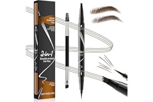RUICEN Eyebrow Pen, Eyebrow Pencil 2-in-1 Dual-Ended Microblading Eyebrow Pen with 4-Fork-Tip & Precise Brush-Tip Create Natural Hair Like Strokes, Waterproof Eyebrow Pencil for All-Day-Wear, Dark Brown