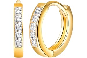 Yumilok Boucles d'oreilles en Argent 925 Femmes Filles Elégantes Bagues d'oreilles de Zircons Étincelant Créoles de Diamètre 1cm Bijoux Fantaisie