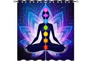 ANHOPE YUANZU Seven Chakra Curtains - Girls Aura Glow Colorful Yoga Meditating Woman Sacral Lotus Flower Print Pattern Eyelet Blackout Thermal Window Drapes for Bedroom Living Room 2 Panels W117cm x D137cm