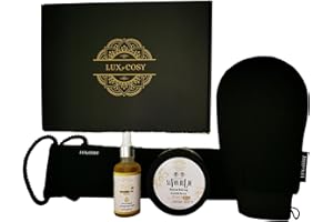 LUXYCOSY Coffret cadeau moment escapade huile d'argan BIO savon noir beldi purifie exfoliant rituel tradition detente Gant avec Sangle lave dos noir crin Kessa gommage corps et visage pour bain et douche