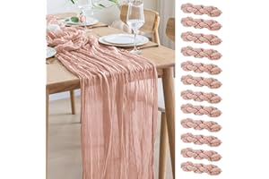 Asee'm 12PCS Tischläufer Käsetuch 300 x 90cm Staubiges Rosa Boho Transparente Läufer Tisch Hochzeit Gaze Stoff Rustikale Käse Tuch für Braut Dusche Party