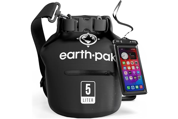 Earth Pak – Wasserdichter Packsack mit Schultergurt und wasserfester Handyhülle – Ideale Rolltop Tasche beim Kajak Fahren, Wandern, Camping, Angeln, Bootfahren und Rafting