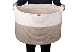 GOCAN XXXL kosz na bieliznę D55XH35cm obszyty do pokoju na bieliznę z uchwytami na poduszki do salonu, szary biały okrągły juta