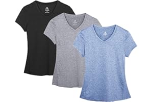 icyzone Donna Maglietta da Sportivo Traspirante con Scollo a V, Confezione da 3 Fitness Corsa T-Shirt