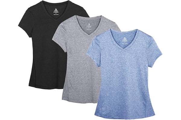 icyzone T-Shirts de Sport Femme à Manche Courtes Tops et Col en V Fitness Yoga Tee Shirt, Lot de 3