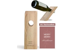 ‎LIVLIG53 Livlig53 LIVLIG Weinflaschenhalter aus Holz, Magischer Flaschenhalter mit personalisiertem Flaschenetikett, Geschenkidee, Spruch: Merry Merry Christmas