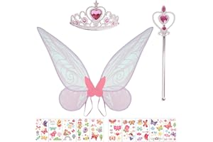 WINWILD Fata Ali Bambini con Bacchetta Glitter, Corona, Tatuaggio Adesivo - Ragazze Ali Fata Ali Adulti Farfalla Ali Costume per Carnevale Cosplay WingsProps (Rosa)