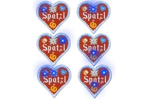 APODESS 6STK LED Anstecker Oktoberfest Pin Lebkuchenherzen Oktoberfest Edelweiss Anstecker "Spatzl" Oktoberfest Herzen Lebkuchen Trachten Anstecker Brosche Accessoires für Damen Herren Fasching