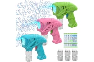 113A Panamalar 3pcs Pistolets à Bulles,Machine à Bulles Savon Enfants 4000+Bulles Contient 3 Flacons de Solution et 10 Sachets de Recharge Enfant/Anniversaire/fête