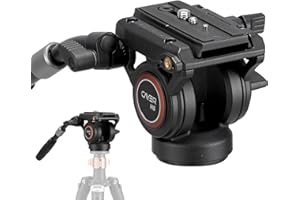 Testa fluida, treppiede Cayer H6 Videocamera Testa fluida con trascinamento per Canon Nikon Sony Olympus Panasonic DSLR Camera, con vite di montaggio da 3/8 "e 1/4", impugnatura a 2 sezioni