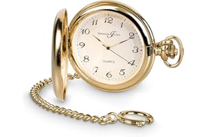 Hermann Jäckle Todtnau Orologio da tasca placcato oro con movimento al quarzo Miyota, orologio da tasca da uomo, artigianato di qualità, con catena e custodia da viaggio, Classico