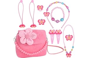 DIYARTS Set di gioielli per bambini Bambine Borse di peluche Collana Bracciale Orecchini Anelli Kit di gioielli, Bigiotteria da principessa Bomboniere Regalo per travestirsi Gioco di imitazione