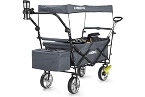 Hoberg Carrello a mano premium pieghevole con tetto con protezione UV | Con portabevande, borsa termica 13 l, manico telescopico e freni | Come carrello di trasporto fino a 80 kg di portata [Grigio]