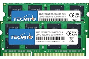 TECMIYO 8GB(2x4GB) DDR3 RAM 1333 PC3 10600 DDR3 1333mhz PC3L 10600S SODIMM DIMM Laptop RAM (2-4GB-PC3-10600S-G)