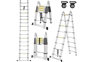 Froadp 500cm Échelle Pliante Télescopique, Multifonctionnelle Echelle Pliable en Aluminium, Escabeau à Barreaux avec 16 Marches, Escabot Extensible Capacité de Charge Jusqu'à 150KG(Argenté)