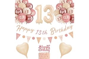 NEUFOOD 13th Birthday Decorations Girls, Retro Blush Pink Balloons, 13th Birthday Banner, Unique Triangle Flag Banner, 13th Birthday Balloons, Rose Gold White Sand Nude Balloon Set