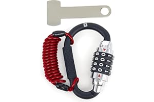 KRASER KR723B Lucchetto Casco Moto, Moschettone con 4 (altri 3) Codice Più Sicuro + Cavo Flessibile in Acciaio + Adattatore a T, Accessori Antifurto Blocca Gancio Casco Moto Bici Bagagli Multiuso