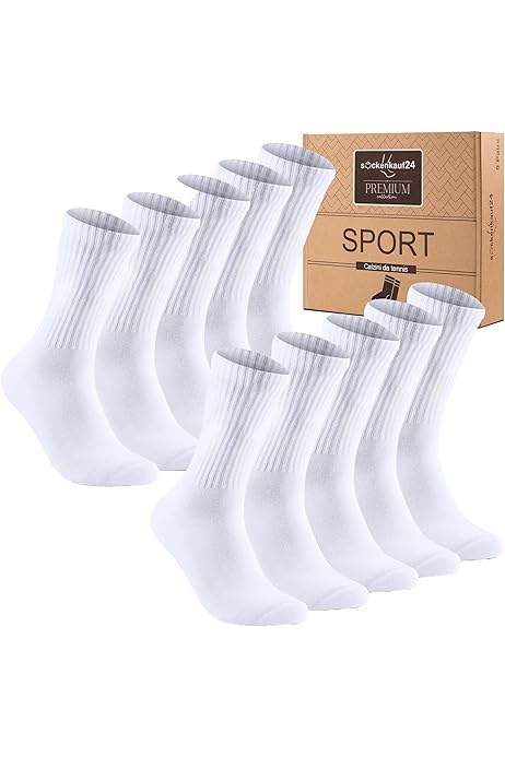 Calze Ciclismo Uomo Calze Sportive Da Uomo In Cotone - Pacco All'ingrosso, Bianche Con Punte Grigie, Taglie 9-13 Calze Power Club Mid Calf - Foto 9