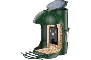DURSKFL Durskf Inteligente Comedero Pajaros Exterior Camara Solar Smart Bird Feeder con Batería y Solar Panel Sensor Infrarrojo Piroeléctrico Automático PIR Pájaros (Verde)