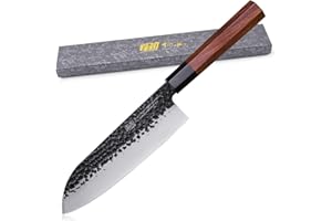 Coltello Santoku giapponese della serie Dynasty di FINDKING, Coltello da cucina professionale, Lama in acciaio ad alto tenore di carbonio 9Cr18MoV, per carne, frutta e verdura, 7 pollici/18 CM