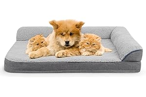 Afoddon Dog Bed for Medium Dogs, Egg Crate Foam Orthopedic Dog Bed with L-shaped Bolster Removeable Bed Cover, Non-skip Washable Faux Plush Raised Dog Bed Sofa Mattress Headrest M