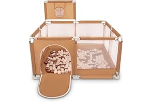 Selonis Parc Bébé Avec 100 Balles Plastiques Aire De Jeu Pliable Basket, Beige : Beige Pastel/Cuivre/Perle