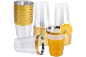 NAEBRO 25 Pezzi Bicchieri Vino Plastica Riutilizzabili, 360ml Bicchieri Trasparenti Plastica Bordati in Oro, Bicchieri da Vino per Feste Bicchieri da Vino Rotondi per Champagne Cocktail Martini Birra Dolce