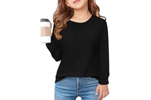 Haloumoning Maglietta a maniche lunghe per bambini, girocollo, per autunno, tinta unita, casual, a maniche lunghe