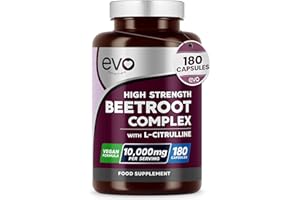 Beetroot Complex & L-Citrulline 10,000mg | 180 Capsules | High Strength | Nitric Oxide Booster to Support Circulation for Energy & Daily Wellness | Vegan, Non-GMO, UK Made, 3 Months | EVO NUTRITION