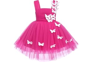 IDOPIP Bambin Fille Fleur Robe Enfant bébé a - Ligne Genou Papillon Dentelle Fleur brodée Princesse 1er Anniversaire fête sans Manches Tutu Robe