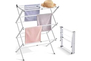 FEXMY 3-Tier Expandable Collapsing Foldable Laundry Drying Rack Cloth Drying Stand Balcony Stainless Steel Window Stand Bathroom Garden Indoor Outdoor Space-Saving (2) (1) (1)