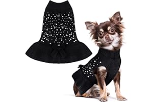 HRTTSY Dog Jumper Dress with Harness Hole X-Large Black Bling Diamond Puppy Sweater Vest Cute Girl Dog Clothes Outfits for Small Medium Dogs Cats Warm Fall Winter Pet Knitwear Pullover Coats