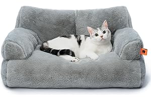 MEWOOFUN Cama Mullida y Suave para Gatos Medianos y Pequeños, Sofá con Base Antideslizante (Gris)