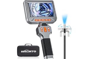 Hiacinto Cámara endoscópica giratoria eléctrica de 360°, cámara endoscópica de 6 mm, cabeza móvil, endoscopio con pantalla HD de 5 pulgadas, cámara de inspección con 8 LED, tarjeta de 64 GB y cable de