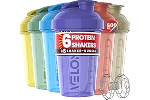 VELOMIX -6 PACK- 600ml Eiweiß Shaker - Auslaufsicher Shaker Proteinshake mit 6x Kugel, Drehverschluss & Mess-Skala | Protein Shaker Bpa Frei | Spülmaschinengeeignet