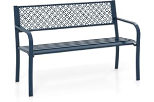 ‎COSTWAY COSTWAY Gartenbank Metall, wetterfeste Sitzbank für 2 Personen, Balkonbank mit Rückenlehne & Armlehne, Metallbank bis 360 kg belastbar, Eisenbank für Garten, Terrasse, Balkon, 127 x 59 x 82 cm (Blau)