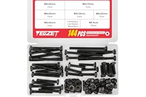 YEEZET 36 Juegos M6 Tornillos de Cabeza Hexagonal Pernos y Tuercas Negro Surtido de Arandelas Planas y de Seguridad Grado de Acero Aleado 8.8 (20 mm 30 mm 40 mm 50 mm 60 mm 70 mm)