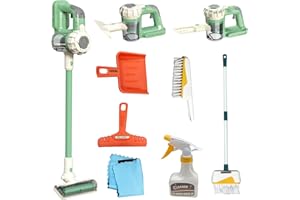 BAYMI Kinder Staubsauger, die wirklich funktioniert 9Pcs Aged 3+ Reinigung Set für Kleinkinder Spielzeug Cleaner Kinder Besen und Kehrblech Set Schrubber Bürsten Junge Mädchen Geschenke (950Grün)