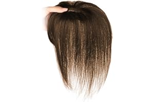 PESONCARL Treska z prawdziwych ludzkich włosów, 24,9 cm długości, prawdziwe włosy do cienkich włosów, dla kobiet, jedwabna podstawa do przedłużania włosów, naturalny wygląd, brązowe