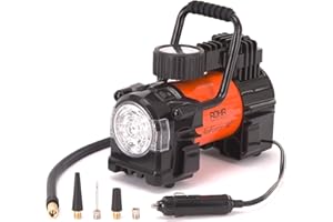 RÖHR Airforce 12 Car/Motorbike Tyre Inflator 180W Analogue Air Compressor 12V 150 PSI 35 Litres/Min Pump Includes LED Torch & Set of Multi-Purpose Nozzles