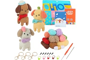 Nutgun Beginners Crochet Kit, Crochet Kit for Beginners Adults and Kids,Complete Crochet Set to Make 3PCS Animals,Include Yarn, Eyes, Stuffing, Crochet Hook,Step-by-Step Instruction and Video Tutorial