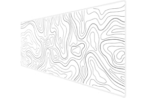 HGWALP Large Gaming Mouse Pad & Extended XXL Computer Game Mouse Mat, Long Desk Pad with Stitched Edges for Keyboard Home Office Gaming Work Big Desk Pad (35.4x15.7x0.12IN, 90x40),White Topographic