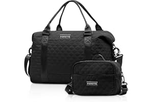 FIORETTO Travel Duffle Bag with Toiletry Bag & Wet Pocket Easyjet Cabin Bag 45x36x20 Carry On Bag Holdall Weekend Overnight Hospital Bag for Women Black