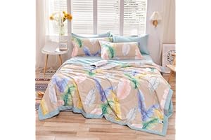 CHICKWIN-SHOP Chickwin Quilted Bedspread Single Double King Size, Coverlets Lightweight Microfiber Comforter Easy Care Sofa Blanket Throw for All Season (Tropical plants,200x220cm)