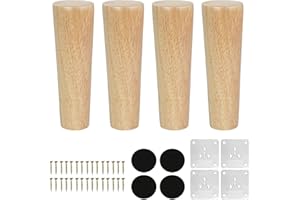 KINDPMA 4 Piezas 15cm Patas para Muebles Madera Roble Cónicas Patas de Mesa de Madera Patas para Sofas con Tornillos y Placa de Montaje para Cama,Sillón,Gabinete de TV, Armario
