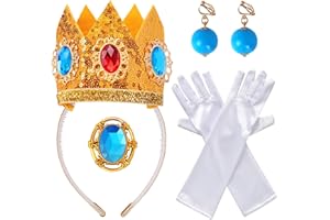 Goenb Principessa Peach Costume Accessories, 4 PCS Set Princesa Peach Corona/Glantes/Broche Vestido Para Mujeres Niñas Para Carnaval Cosplay Fiesta de Cumpleaños