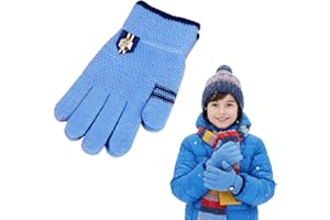 YUVKIN 1 Par de Guantes Cálidos de Punto y Elásticos, Forro Polar Térmico, Niño Invierno, Elástico para Pantalla Táctil, Guantes Térmicos Niño con Dedos Completos Mitones (para Niños de 6 a 10 años)