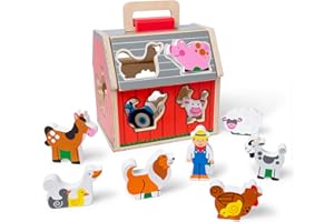 Melissa & Doug Wooden Take-Along Sorting Barn | Stacking Toy for Kids, 10 Farm Animals | Age 2+