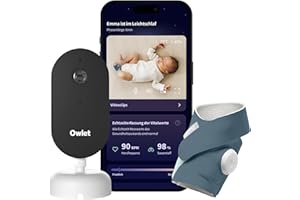 Owlet Dream Duo – Smart Baby Monitor mit Dream Sock® Sensor, präzise Puls- & Sauerstoffmessung, 2K HD Kamera, Schlafanalyse, WLAN & App-Steuerung für sicheres Baby-Monitoring, Bedtime Blue
